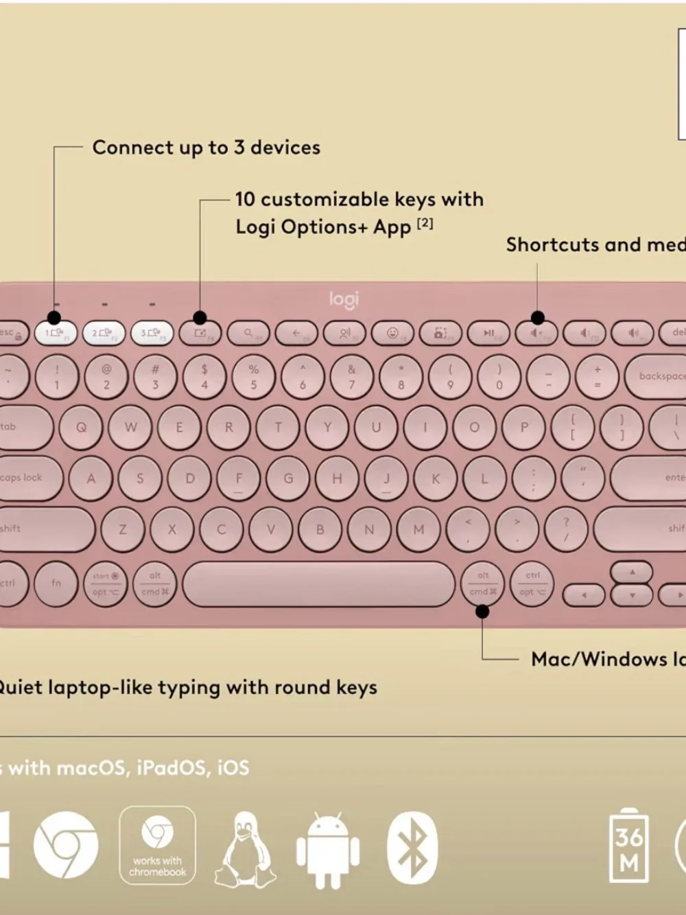 Logi Rose Pink Wireless Keyboard